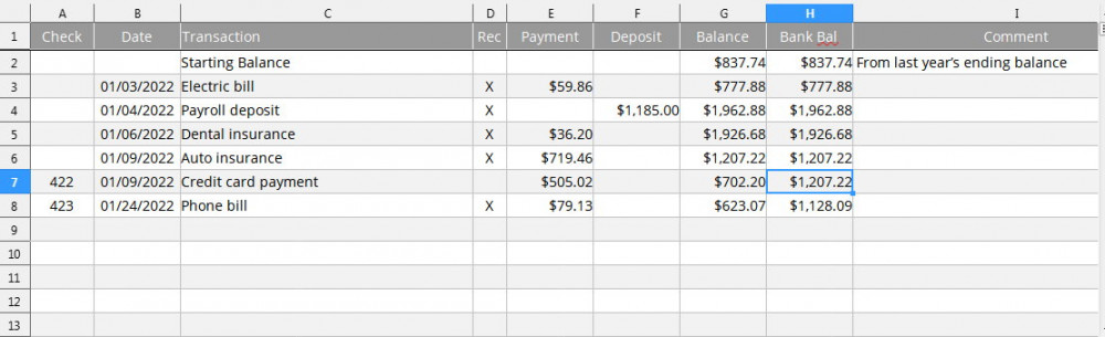 checkbook register sample